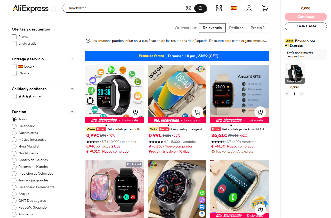 AliExpress z wynikami wyszukiwania i widocznymi oznaczeniami promocji