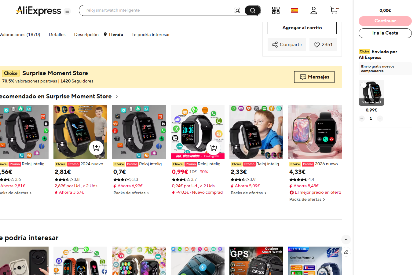 Karta produktu AliExpress z cena promocyjna i kuponem sprzedawcy