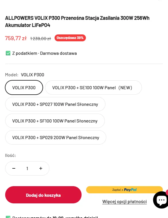 Warianty stacji ALLPOWERS VOLIX P300, podatek i darmowa dostawa