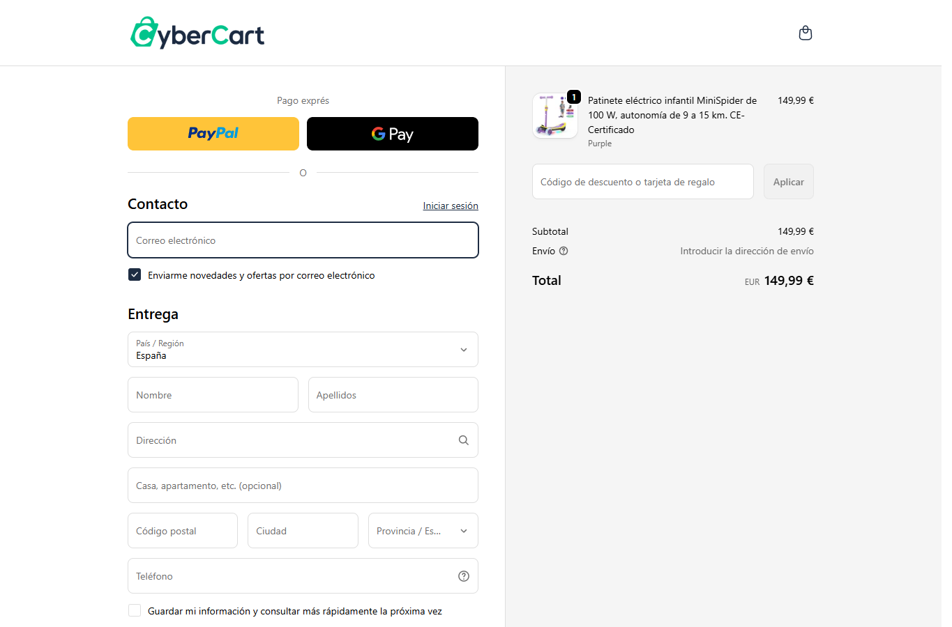 Checkout CyberCart z polem kodu rabatowego