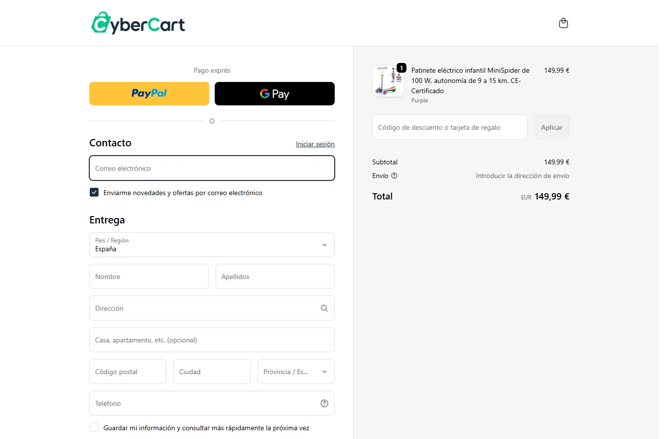 Checkout CyberCart z polem kodu rabatowego