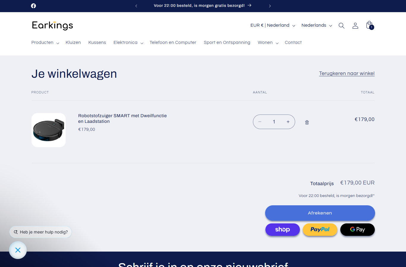 Earkings winkelwagen met robotstofzuiger en afrekenknop