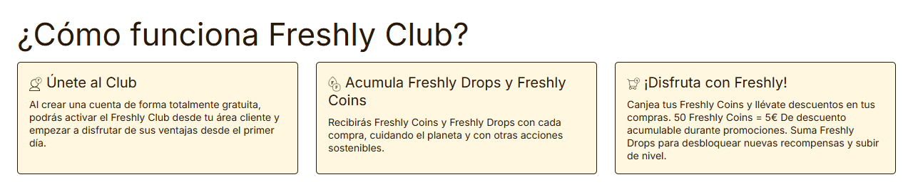 Ventajas de Freshly Club con Freshly Coins y niveles