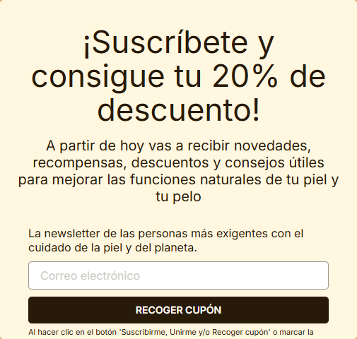 Página de descuento por newsletter de Freshly Cosmetics