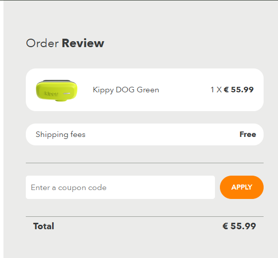Checkout hos Kippy med felt for rabattkode