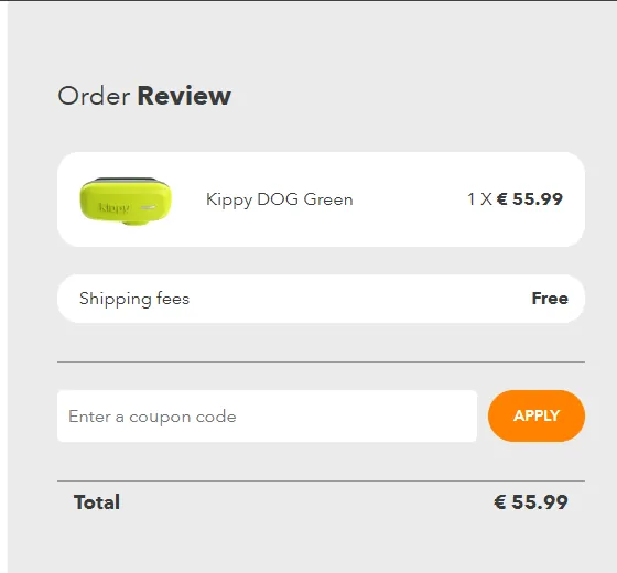 Checkout hos Kippy med felt for rabattkode