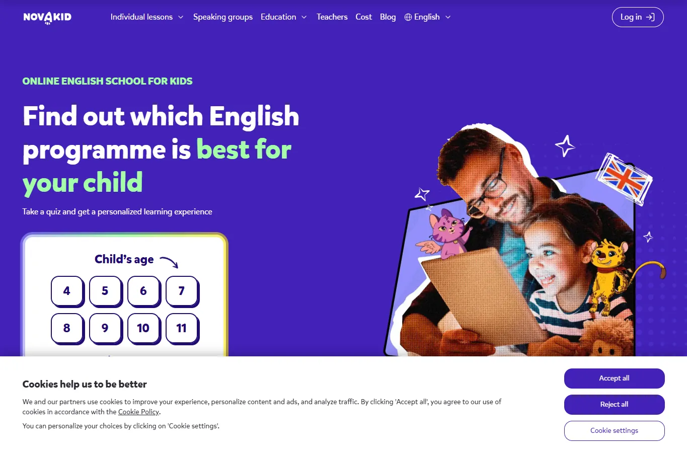 Oficjalna strona Novakid z lekcjami angielskiego online dla dzieci