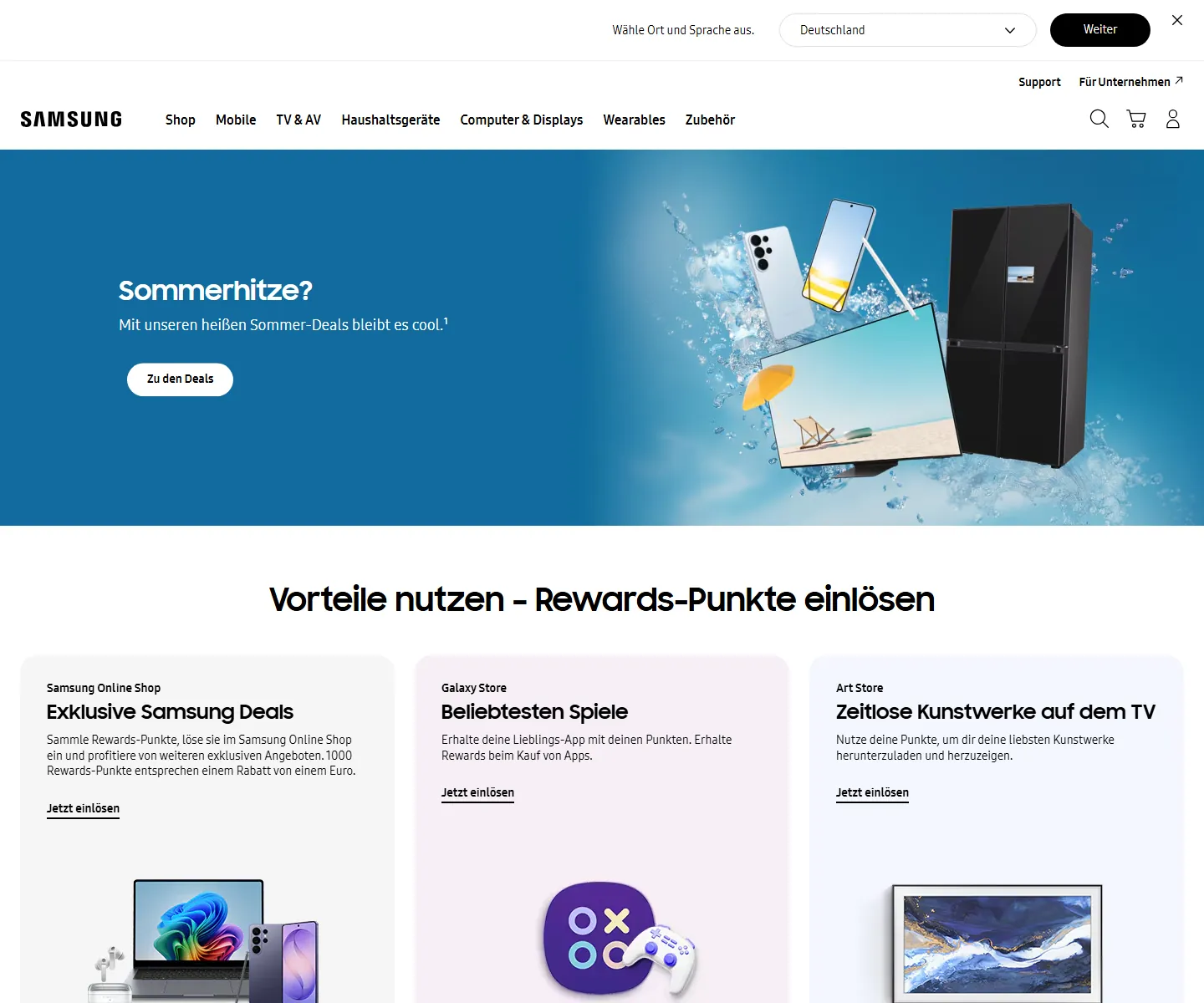 Samsung Rewards Deutschland mit Shop-Vorteilen und Rewards-Bereichen