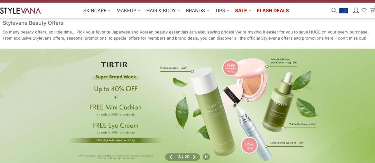 Pagina de promocoes da Stylevana com campanhas ativas