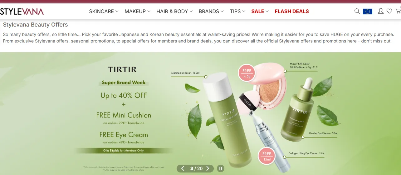 Pagina de promocoes da Stylevana com campanhas ativas